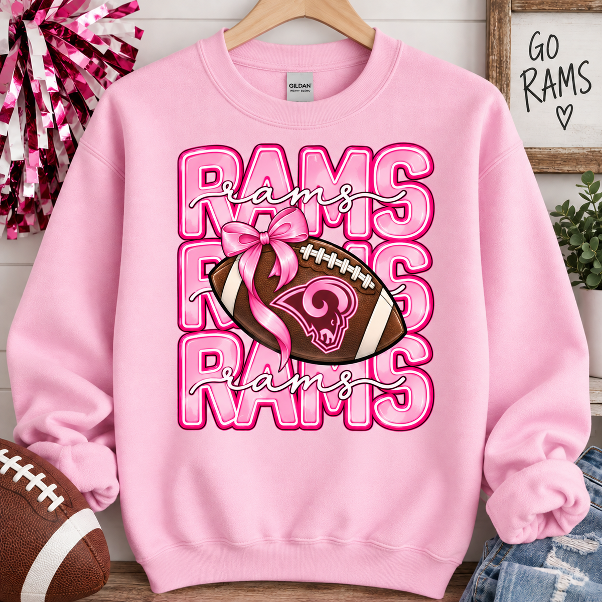 Ross Rams Sweatshirt Pink Out Football - Adult