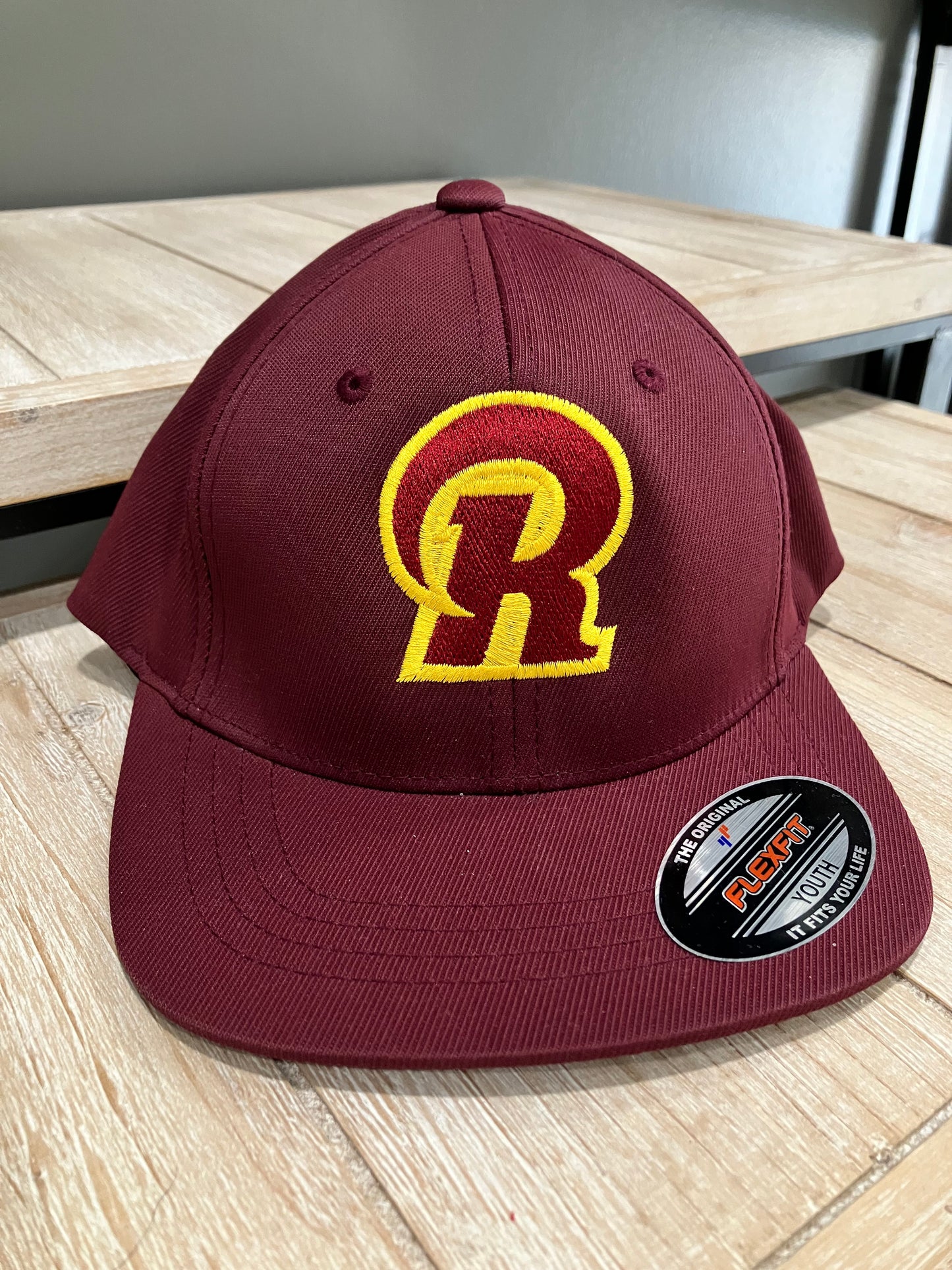 'R' Flex Fit Youth Flat Bill- Maroon