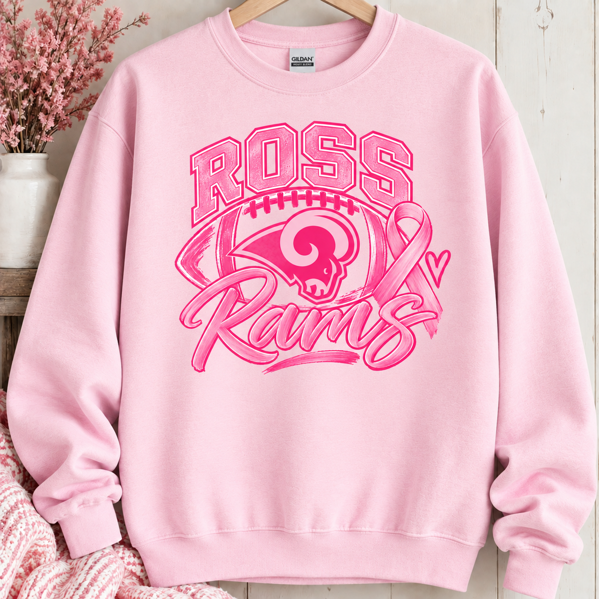 Ross Rams Sweatshirt Pink Out Football - Adult