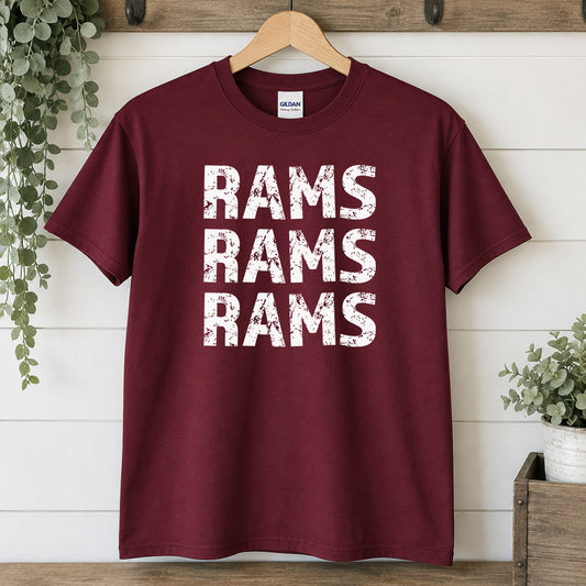 Distressed Rams Maroon Shirt - Adult